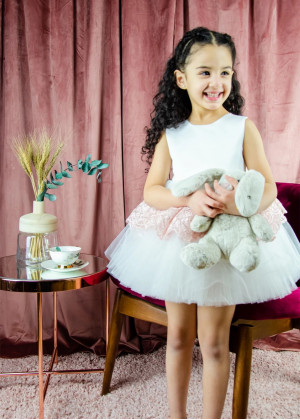 Satin Tulle Peplum Lace Flower Girl Dress